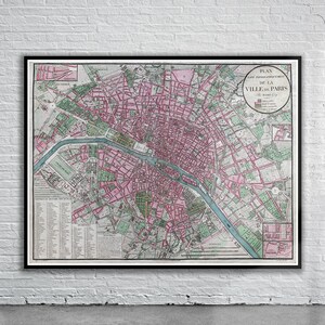 Belle carte vintage de Paris, France 1828 | Impression de carte ancienne | art mural vintage | Idées de design d'intérieur