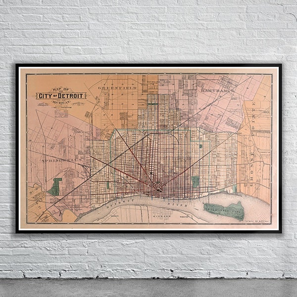 Beautiful Vintage Map of Detroit 1893 | Old Map Print | Vintage Wall Art | Interior Design Ideas