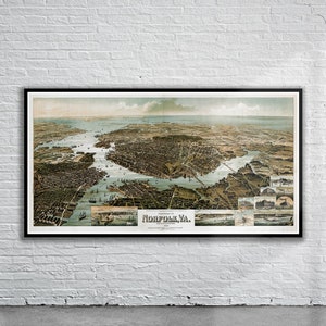 Belle vue vintage de la carte à vol d'oiseau de Norfolk 1892 | Ancienne carte imprimée | Art mural vintage | Idées de décoration d'intérieur