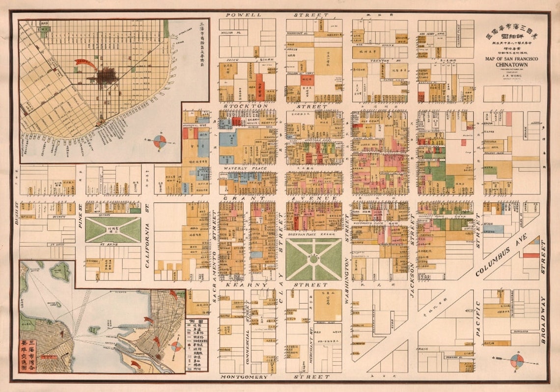 Vintage Map of Chinatown San Francisco  Etsy