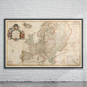 Wunderschöne Vintage-Karte von Europa 1708 | Alter Kartendruck | Vintage Wandkunst | Ideen für die Inneneinrichtung