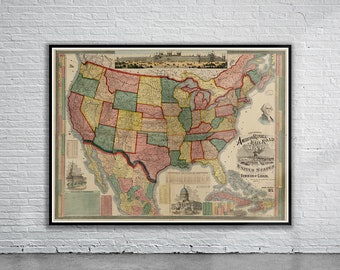Vintage Antique American Railroad Map 1875 | Old Map Print | Vintage Wall Art | Interior Design Ideas | House Gift