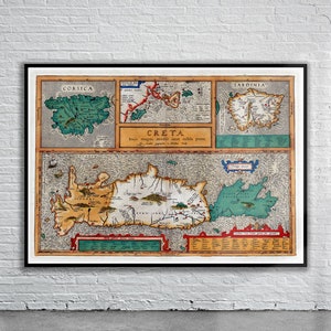 Schöne Vintage Karte von Kreta 1595 | Alte Landkarte | Vintage Wand Kunst | Ideen für die Inneneinrichtung