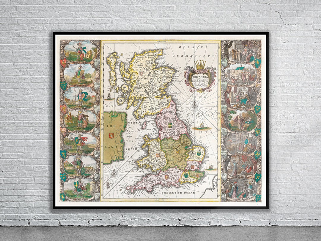英国1646年当時の英国諸島のヴィンテージマップ額装 英国1646年当時の英国諸島のヴィンテージマップ額装 1646年の