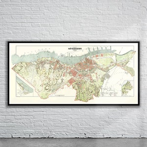 Belle carte vintage de Göteborg 1888 | Ancienne carte imprimée | Art mural vintage | Idées de décoration d'intérieur