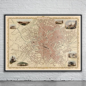 Belle carte vintage de Birmingham 1851 | Impression de carte ancienne | art mural vintage | Idées de design d'intérieur