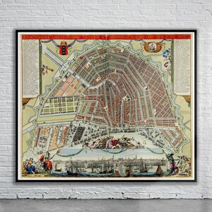 Hermoso mapa antiguo de Ámsterdam de 1688 / Impresión de mapas antiguos / Arte mural antiguo / Ideas de diseño de interiores