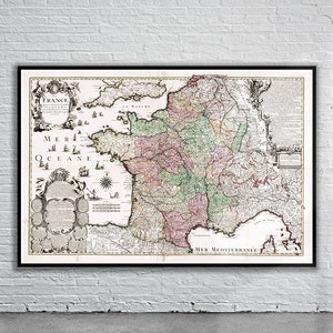 Belle carte vintage de France 1713 | Impression de carte ancienne | art mural vintage | Idées de design d'intérieur