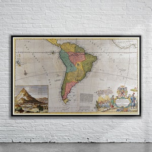 Belle carte vintage de l'Amérique du Sud 1715 | Ancienne carte imprimée | Art mural vintage | Idées de décoration d'intérieur