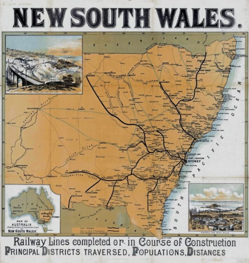 Mapa vintage de Nueva Gales del Sur 1890 Etsy
