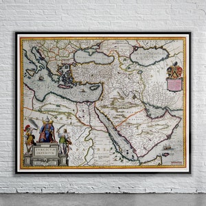 Belle carte vintage de l'empire turc 1635 | Ancienne carte imprimée | Art mural vintage | Idées de décoration d'intérieur
