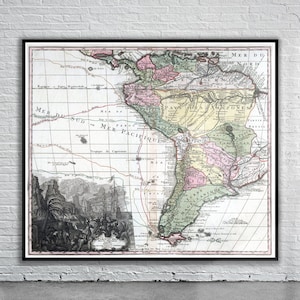 Belle carte vintage de l'Amérique du Sud 1734 | Impression de carte ancienne | art mural vintage | Idées de design d'intérieur