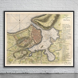 Belle carte vintage de la ville de La Havane 1763 | Impression de carte ancienne | art mural vintage | Idées de design d'intérieur
