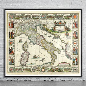 Belle carte vintage de l'Italie 1620 | Impression de carte ancienne | art mural vintage | Idées de design d'intérieur