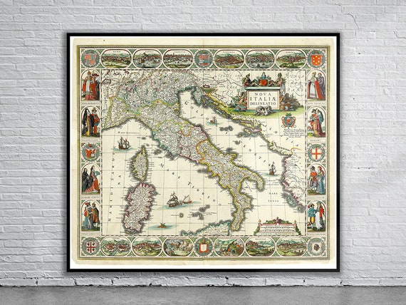 1620 年のイタリアの美しいヴィンテージ マップ | 古い地図のプリント 
