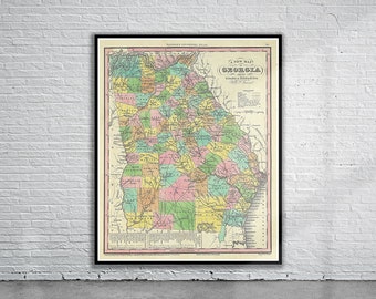 Beautiful Vintage Old State Map of Georgia 1833 | Old Map Print | Vintage Wall Art | Interior Design Ideas