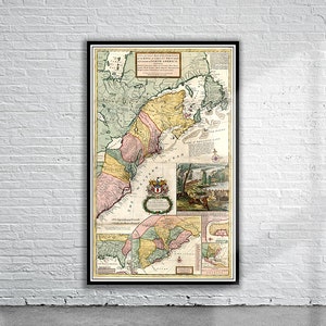 Schöne Vintage Karte von Amerika 1755 - Die ""Biber"" Karte | Alte Landkarte Print | Vintage Wandkunst | Interior Design Ideen