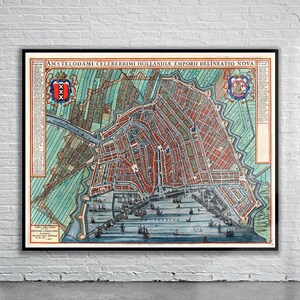 Hermoso mapa antiguo de Ámsterdam de 1649 / Impresión de mapas antiguos / Arte mural antiguo / Ideas de diseño de interiores