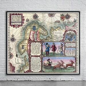 Belle carte vintage de Scandinavie 1601 | Impression de carte ancienne | art mural vintage | Idées de design d'intérieur