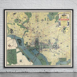 Belle carte vintage de Washington D.C. 1942 | Ancienne carte imprimée | Art mural vintage | Idées de décoration d'intérieur