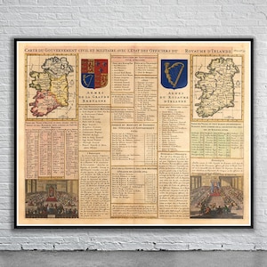 Schöner französischer Vintage Druck von Irland Irland 1708 | Alte Landkarte | Vintage Wand Kunst | Ideen für die Inneneinrichtung