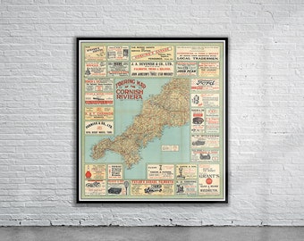 Beautiful Vintage Tourist Map of Cornwall 1928 | Old Map Print | Vintage Wall Art | Interior Design Ideas