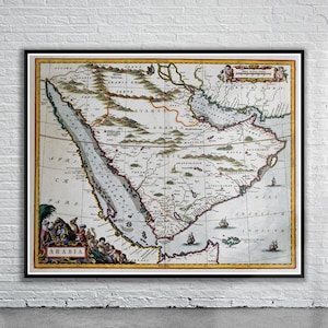 Vintage Antique Map of Arabia 1662 | Old Map Print | Vintage Wall Art | Interior Design Ideas | House Gift