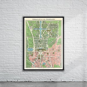 Belle carte vintage de Versailles 1920 | Ancienne carte imprimée | Art mural vintage | Idées de décoration d'intérieur