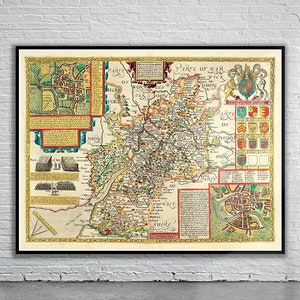 Belle carte vintage du Gloustershire, Angleterre | Ancienne carte imprimée | Art mural vintage | Idées de décoration d'intérieur