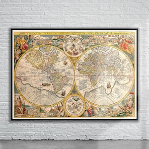 Wunderschöne Vintage Plancius Weltkarte 1594 | Alte Landkarte | Vintage Wand Kunst | Ideen für die Inneneinrichtung