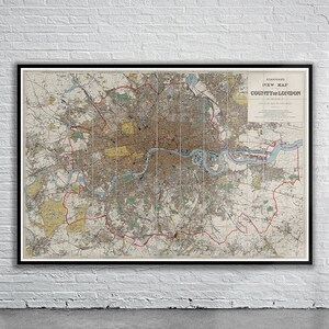 Mooie vintage kaart van Londen, Engeland 1905 | Oude kaart afdrukken | Vintage kunst aan de muur | Ideeën voor interieurontwerp
