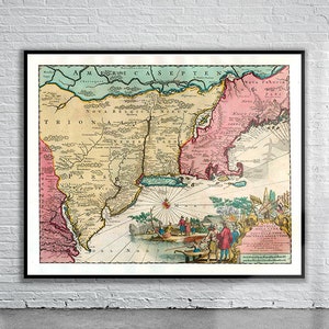 Vintage Antique Map of New England 1713 | Old Map Print | Vintage Wall Art | Interior Design Ideas | House Gift