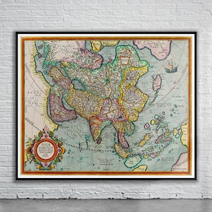 Vintage Antique Map of Asia 1595 | Old Map Print | Vintage Wall Art | Interior Design Ideas | House Gift
