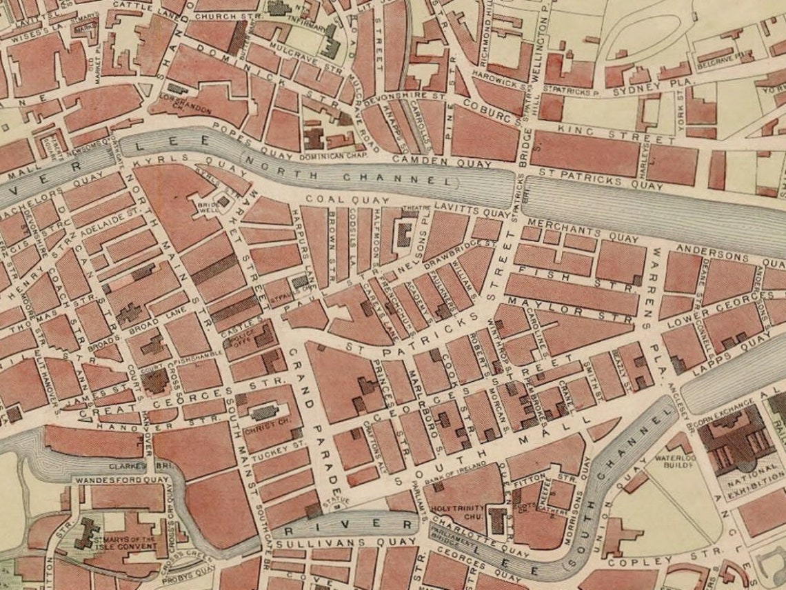 Vintage Map of Cork 1851 Etsy