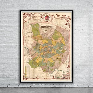 Belle carte vintage de Moscou 1910 | Ancienne carte imprimée | Art mural vintage | Idées de décoration d'intérieur