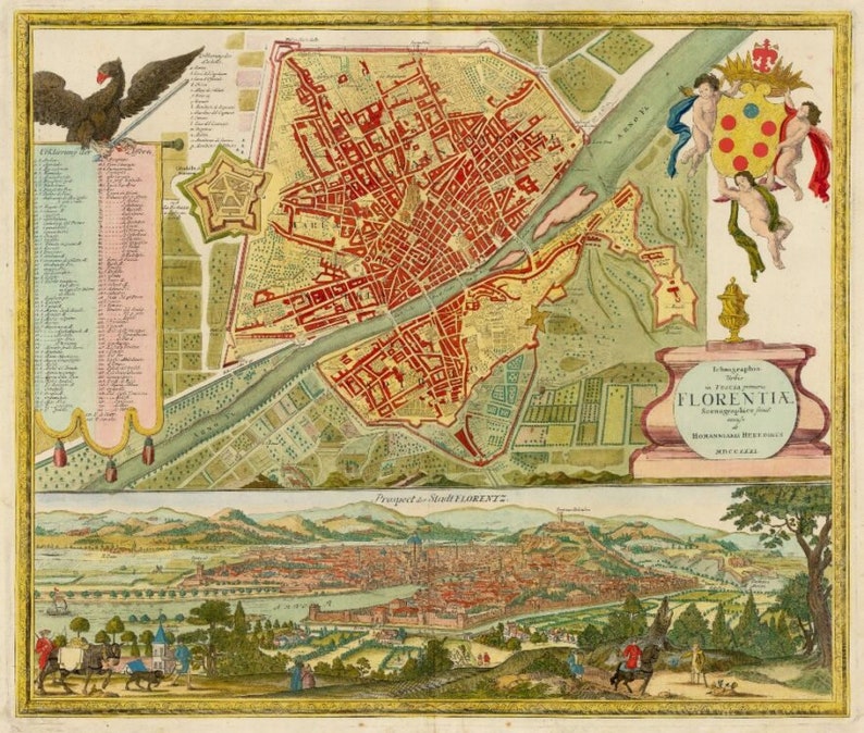 Mapa vintage de Florencia 1731 Etsy