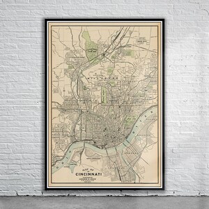 Belle carte vintage de Cincinnati 1898 | Impression de carte ancienne | art mural vintage | Idées de design d'intérieur