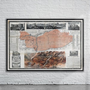 Schöne Vintage Karte des Chicago Great Fire 1871 | Alte Landkarte | Vintage Wand Kunst | Ideen für die Inneneinrichtung
