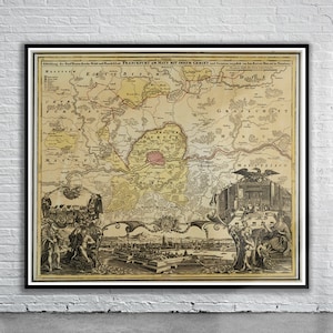 Hermoso mapa antiguo de Frankfurt 1720 / Impresión de mapas antiguos / Arte mural antiguo / Ideas de diseño de interiores