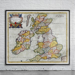 Vintage Antique Map of British Isles 1695 | Old Map Print | Vintage Wall Art | Interior Design Ideas | House Gift