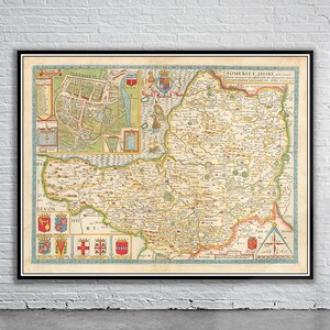Belle carte vintage de Somersetshire, Angleterre | Impression de carte ancienne | art mural vintage | Idées de design d'intérieur