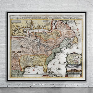 Belle carte vintage de la Nouvelle-France 1719 | Impression de carte ancienne | art mural vintage | Idées de design d'intérieur
