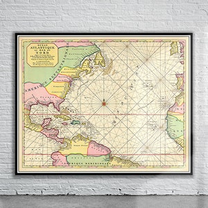 Schöne Vintage Karte von Atlantik 1693 | Alte Landkarte | Vintage Wand Kunst | Ideen für die Inneneinrichtung