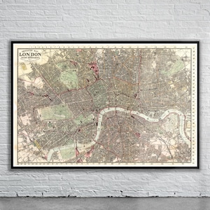 Belle carte vintage de Londres, Angleterre 1880 | Impression de carte ancienne | art mural vintage | Idées de design d'intérieur