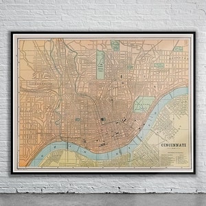 Belle carte vintage de Cincinnati 1890 | Ancienne carte imprimée | Art mural vintage | Idées de décoration d'intérieur