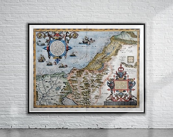 Vintage Antique Map of Palestine 1579 | Old Map Print | Vintage Wall Art | Interior Design Ideas | House Gift