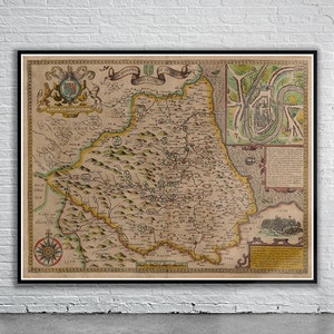 Belle carte vintage de Durham, Angleterre | Impression de carte ancienne | art mural vintage | Idées de design d'intérieur