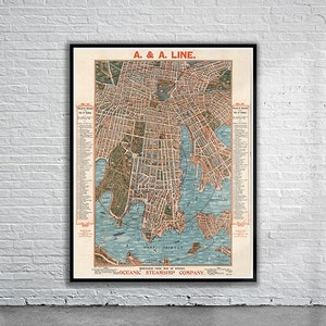 Belle carte vintage de Sydney 1905 | Impression de carte ancienne | art mural vintage | Idées de design d'intérieur