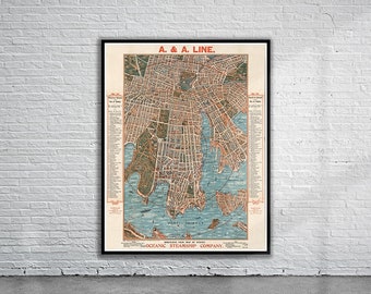 Vintage Antique Map of Sydney 1905 | Old Map Print | Vintage Wall Art | Interior Design Ideas | House Gift