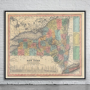 Mooie vintage oude staatskaart van New York 1833 | Oude kaart afdrukken | Vintage kunst aan de muur | Interieurontwerpideeën